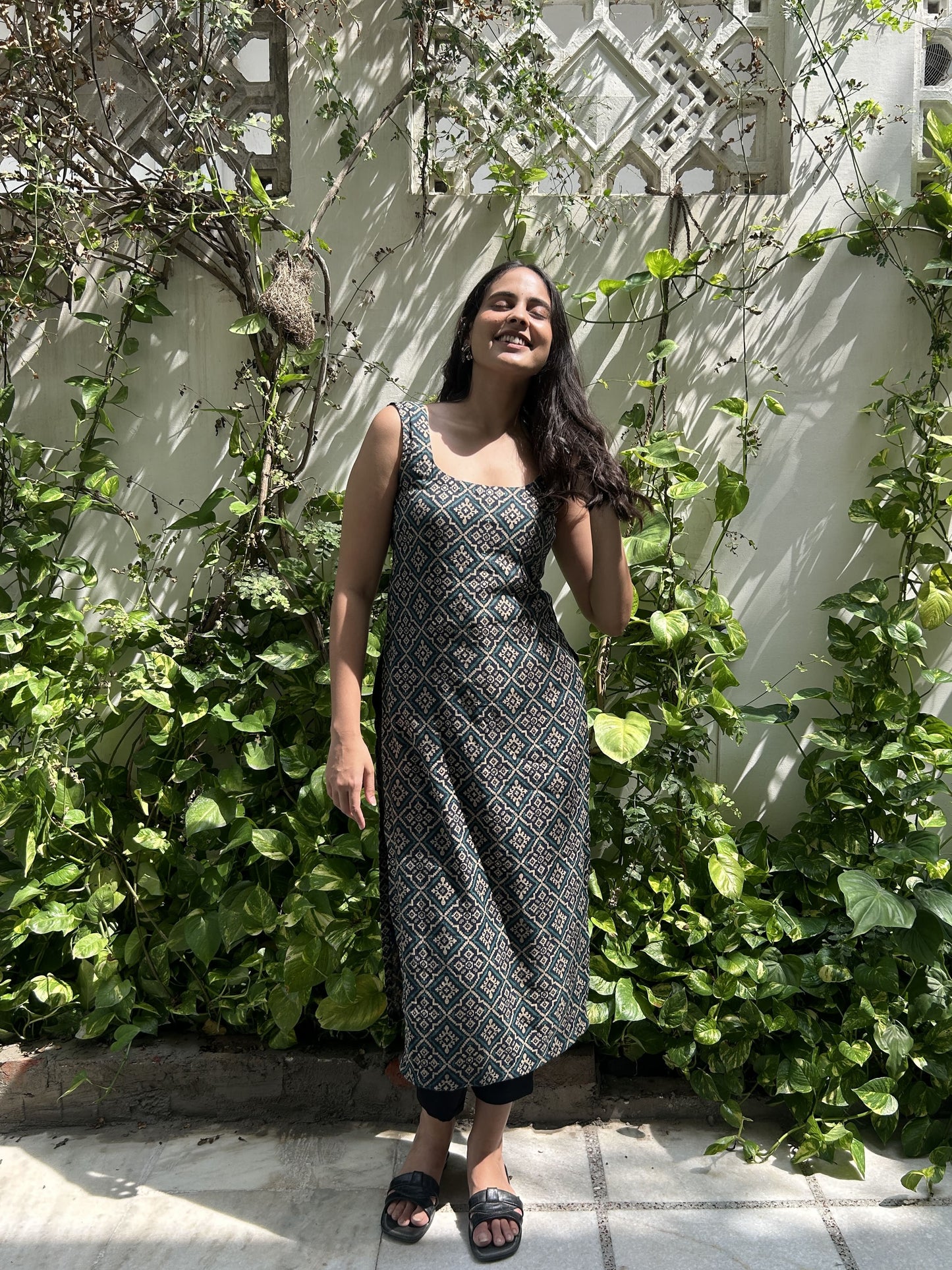 Printed Slub Rayon Long Straight Kurti