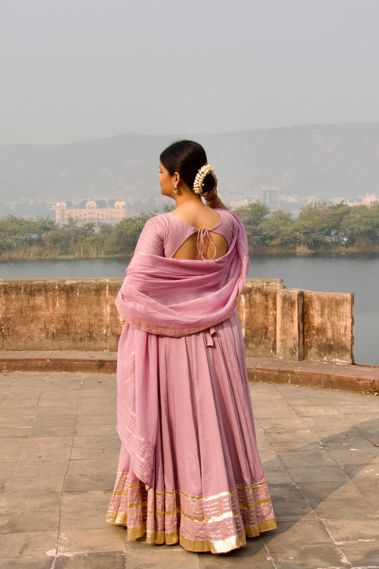 Lavender Chandni Muslin Lehenga with Gota Lappa Detailing