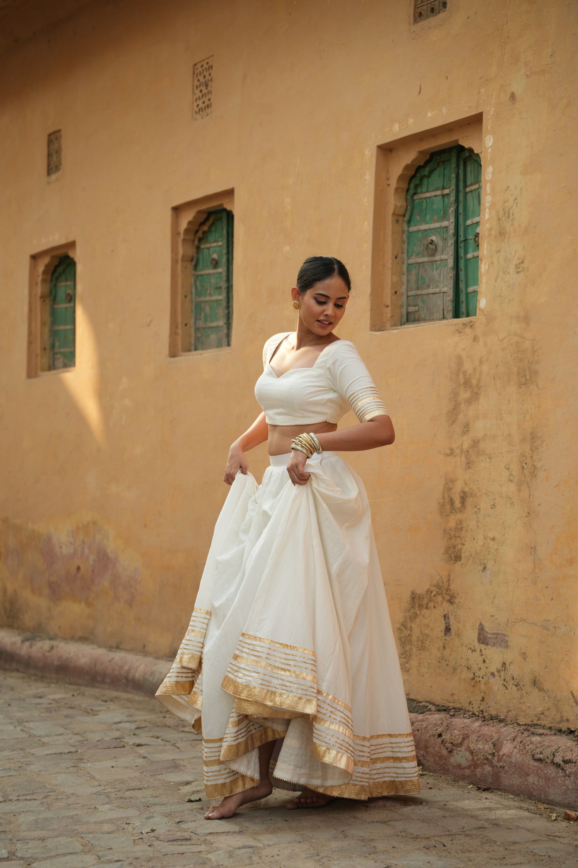 Festive wear white lehenga.