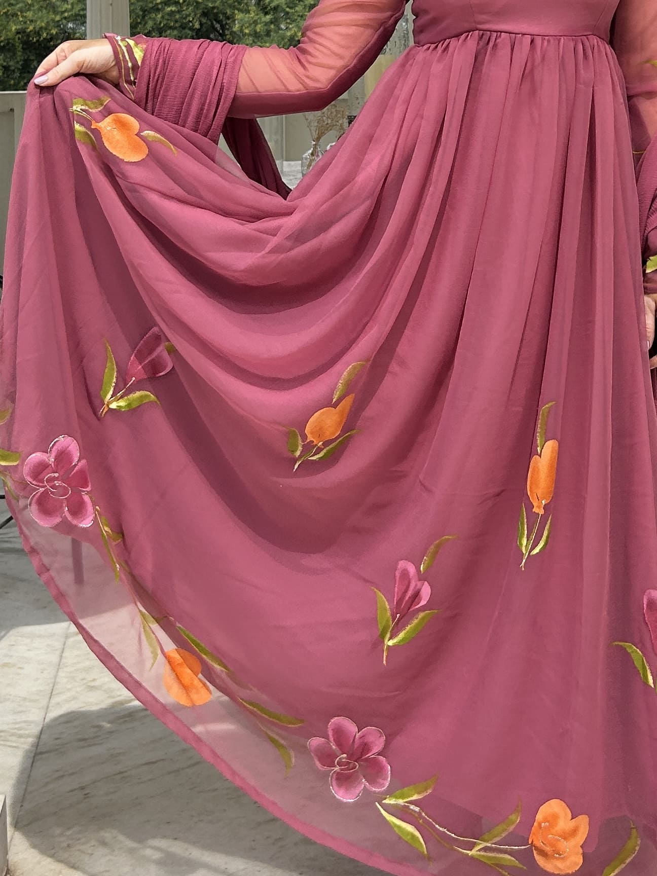 Mulberry Pink Georgette Gather-Flared Suit Set