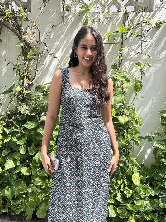 Printed Slub Rayon Long Straight Kurti