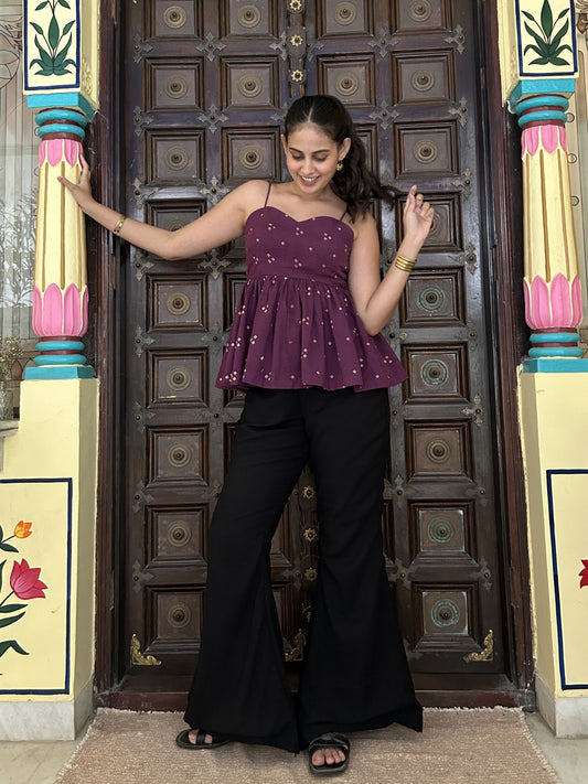 Purple Bandhani Print Peplum Top