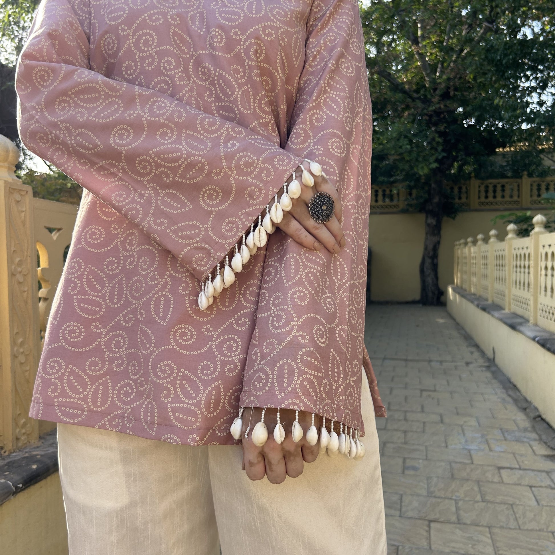 Elegant pink silk blend kurta set with dupion silk pants for casual gatherings