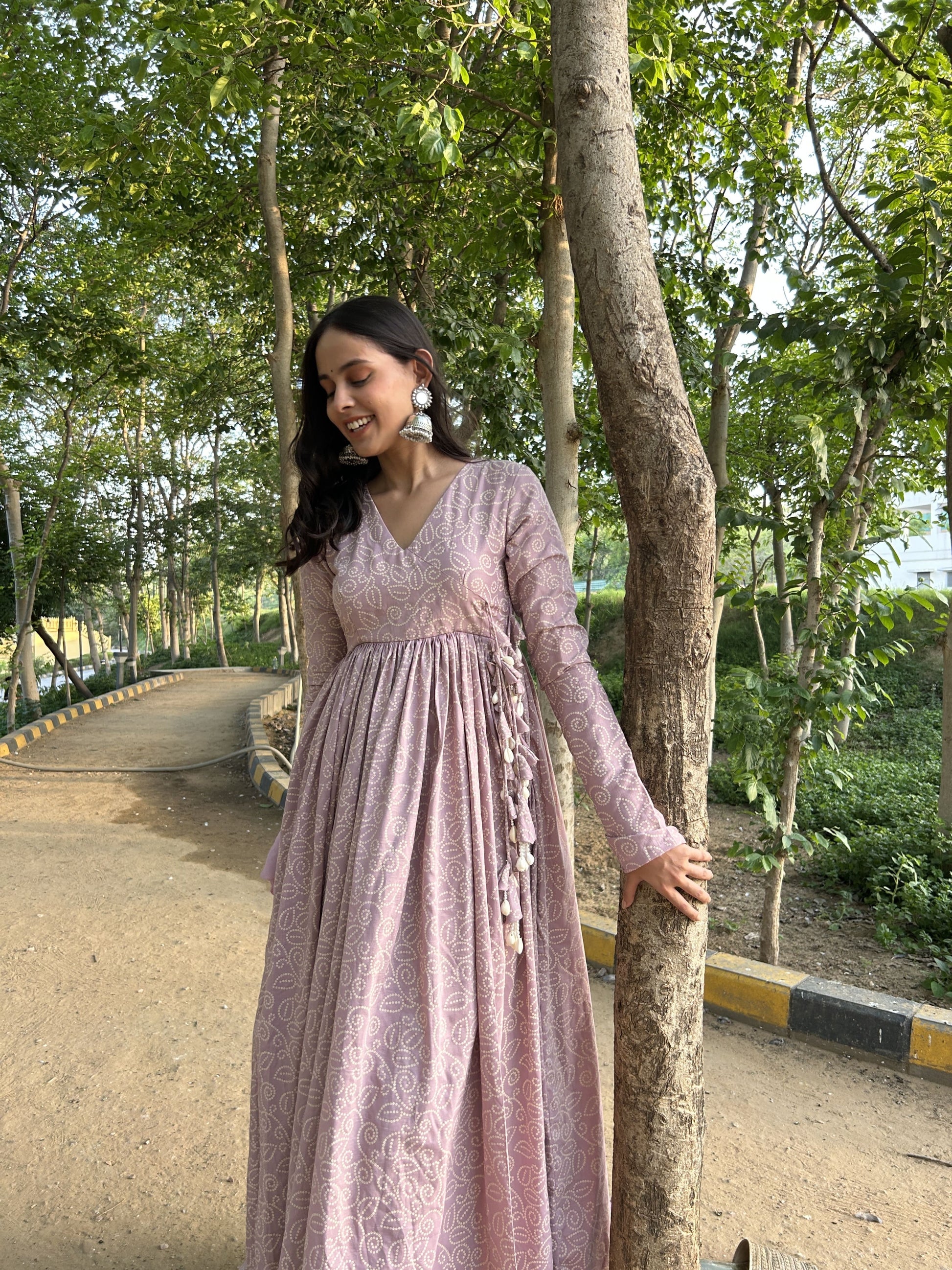 Light lavender silk blend angrakha suit for family gatherings and festive events