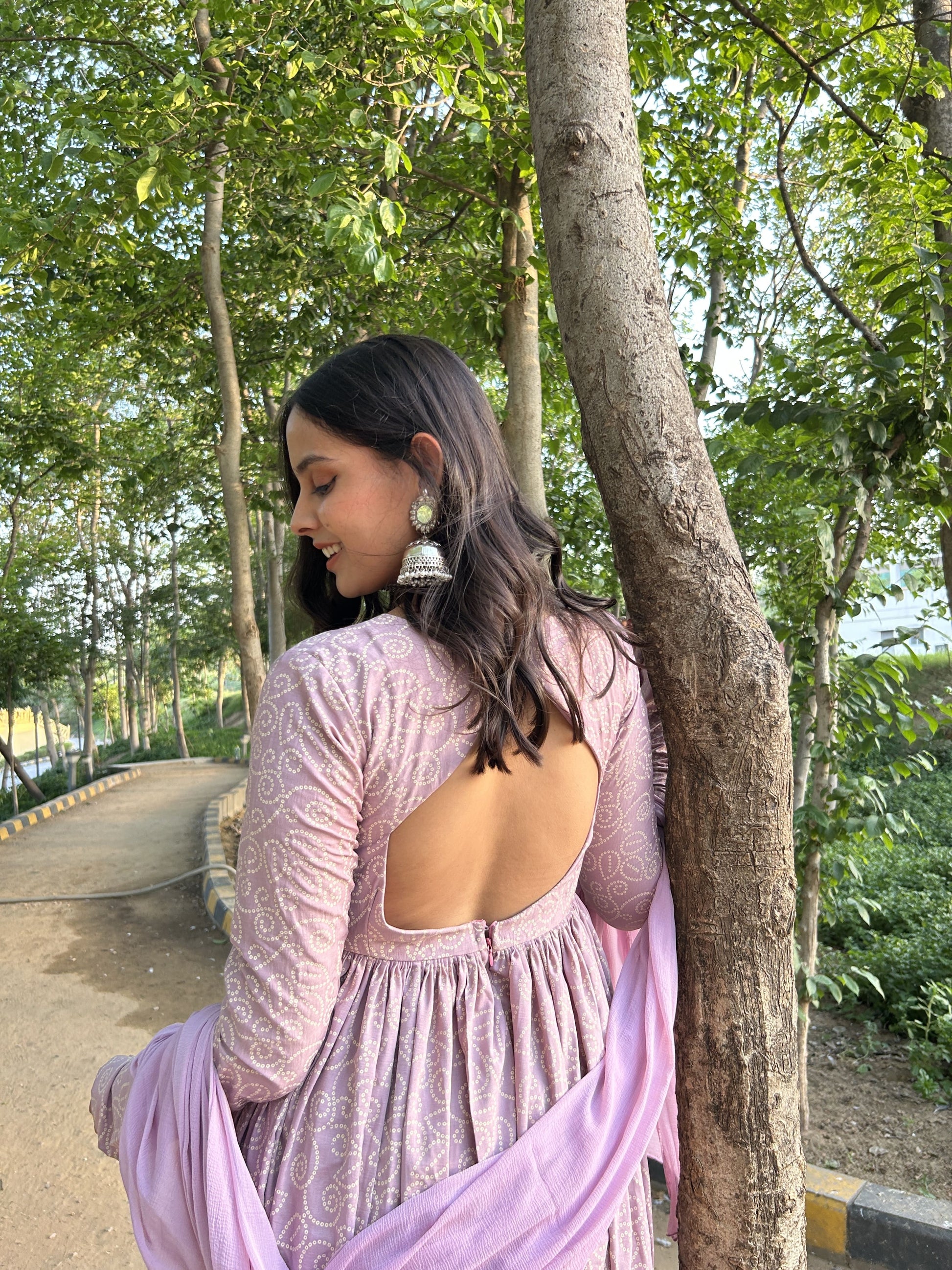 Festive wear lavender kurta pant dupatta set in blended silk and muslin silk