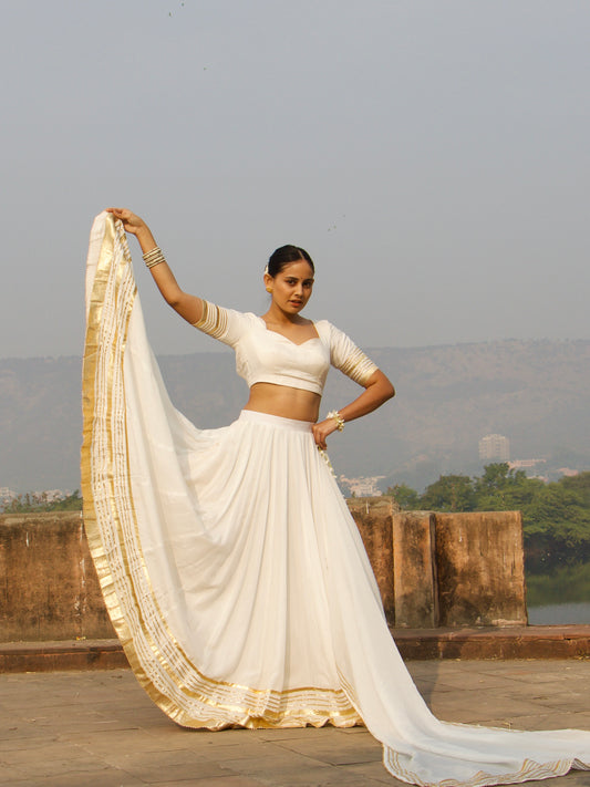 Off-White Chandni Muslin Silk Lehenga with Gota Lappa Detailing