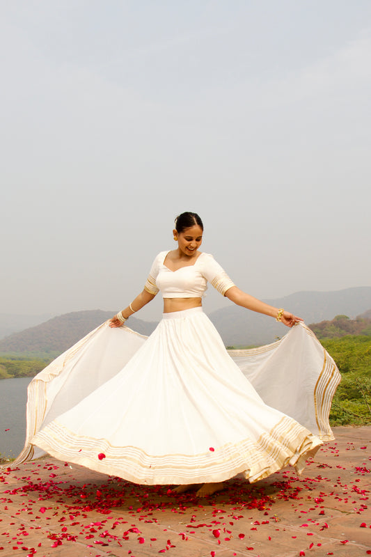 Off-White Chandni Muslin Silk Lehenga with Gota Lappa Detailing