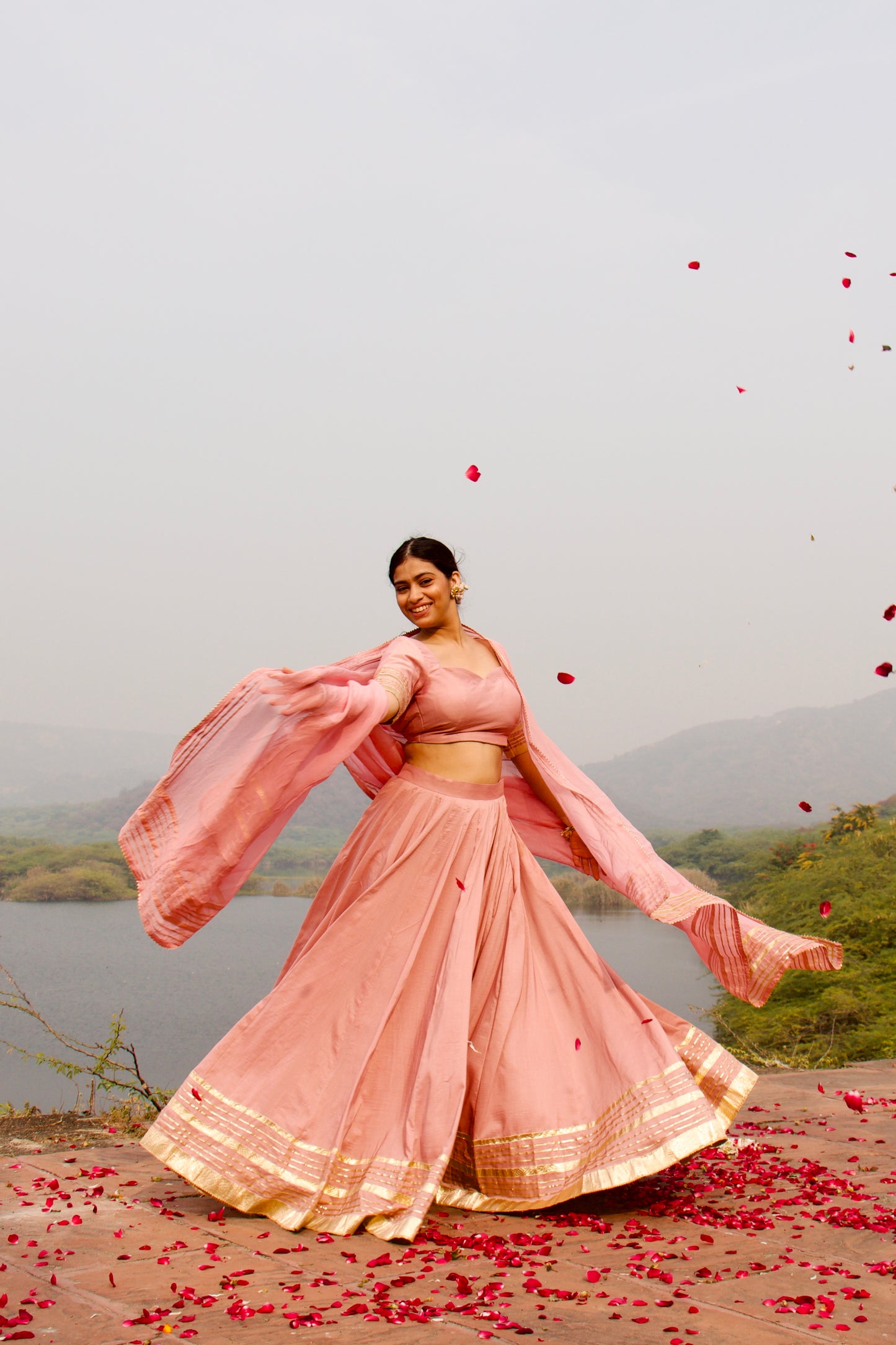 Pink Chandni Muslin Lehenga with Gota Lappa Detailing