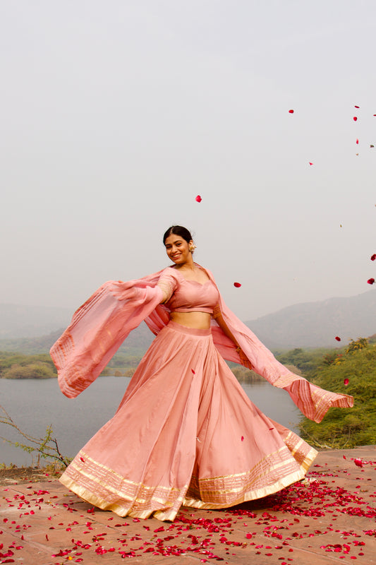Pink Chandni Muslin Lehenga with Gota Lappa Detailing