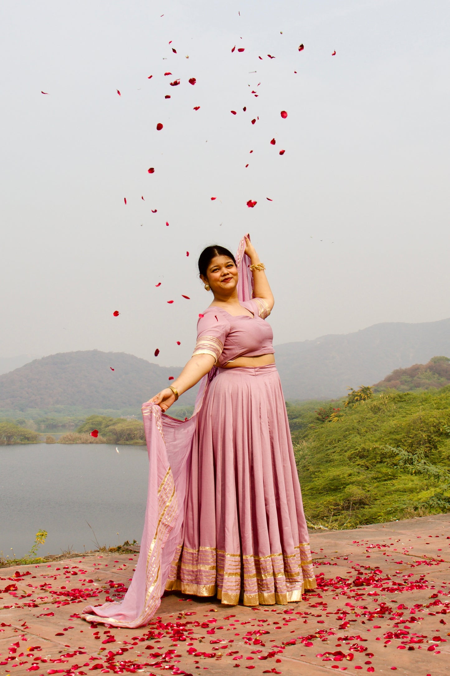 Lavender Chandni Muslin Lehenga with Gota Lappa Detailing