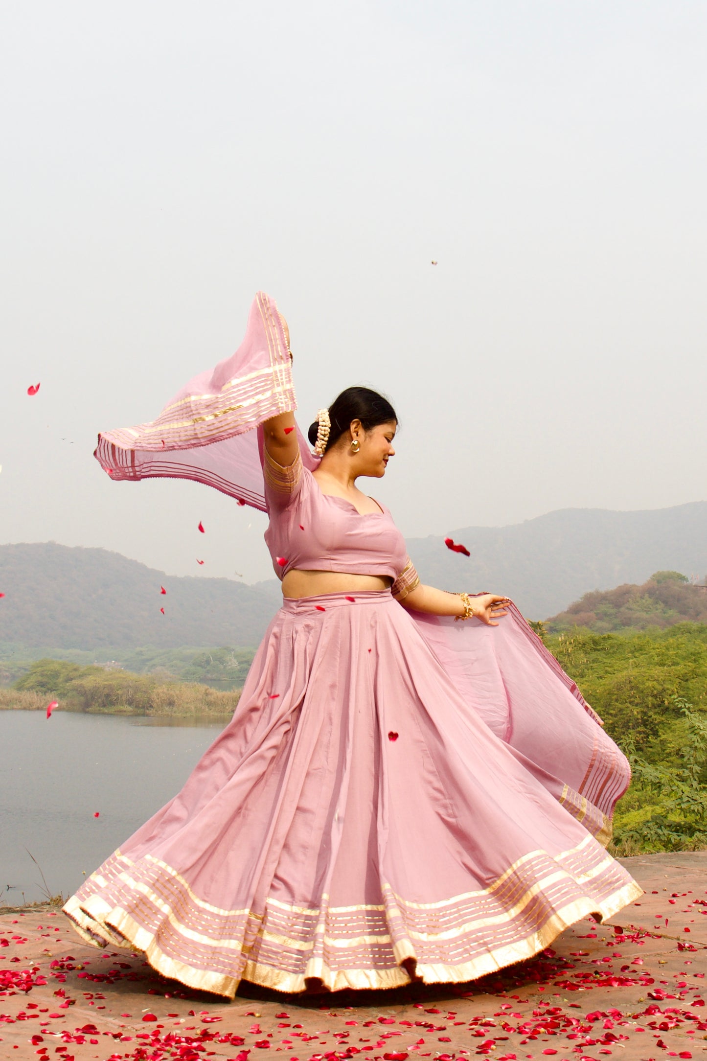 Lavender Chandni Muslin Lehenga with Gota Lappa Detailing