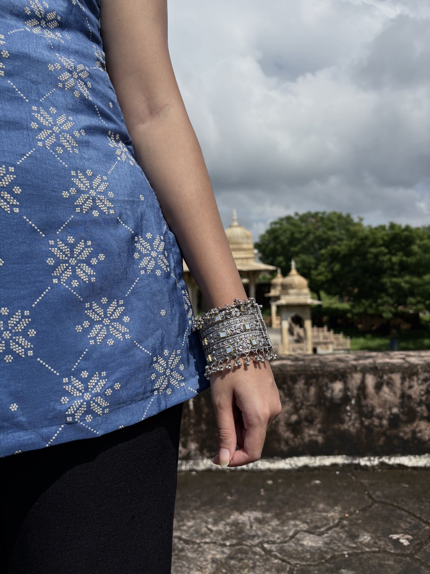 Blue Silk Short Kurti with Dramatic Deep Back